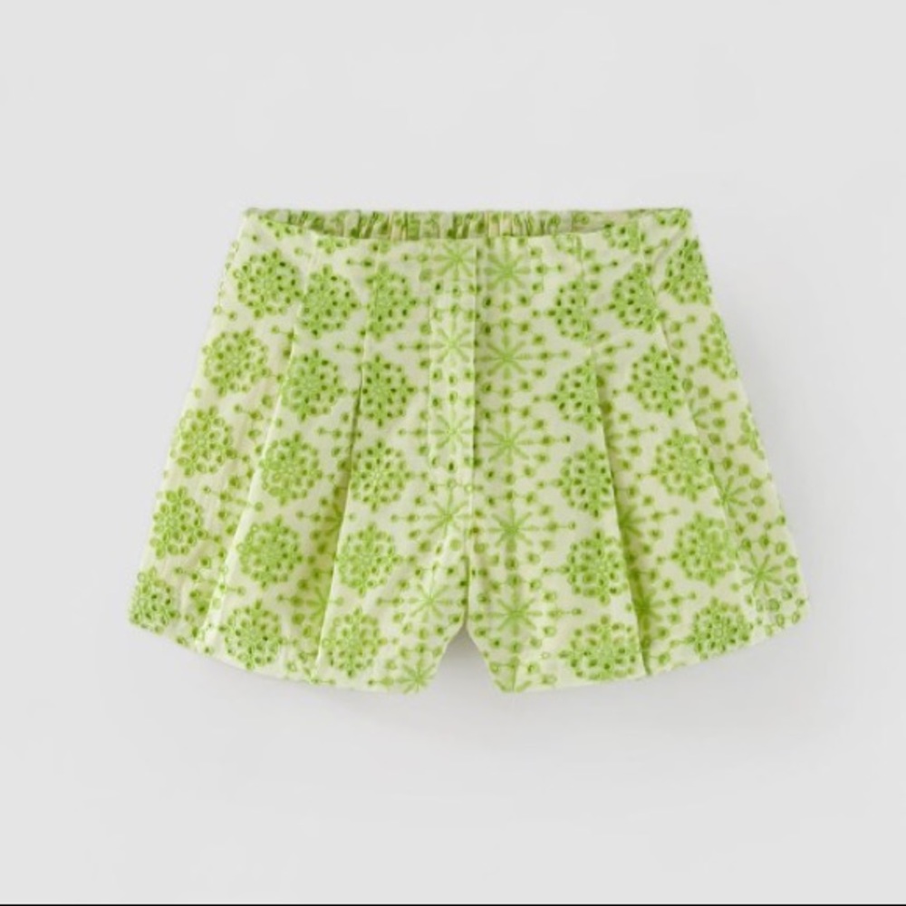 Zara embroidery box pleat shorts